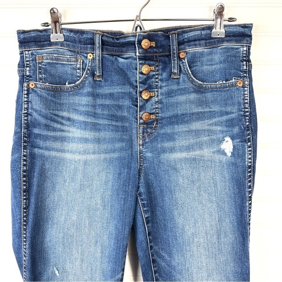 Madewell 10” High Rise Skinny Jeans Size 30 Button Fly Raw Hem Medium Wash Blue - Picture 2 of 14